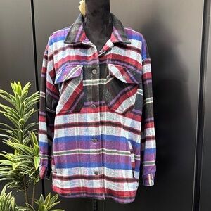 Ashley Wool Blend Plaid Flannel,button down,chest/hip pocket,heavyweight shacket